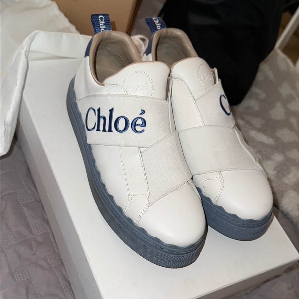 Chloe White and Blue Sneakers for Everyday Comfort